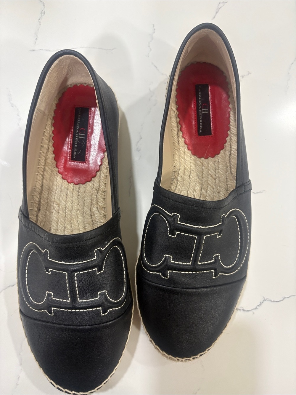 Carolina herrera black leather spandrilles